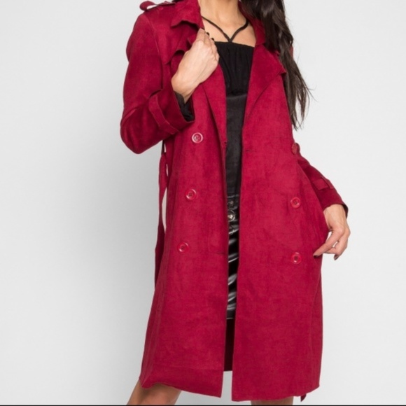 BURGUNDY SUEDE TRENCH COAT - Picture 2 of 4